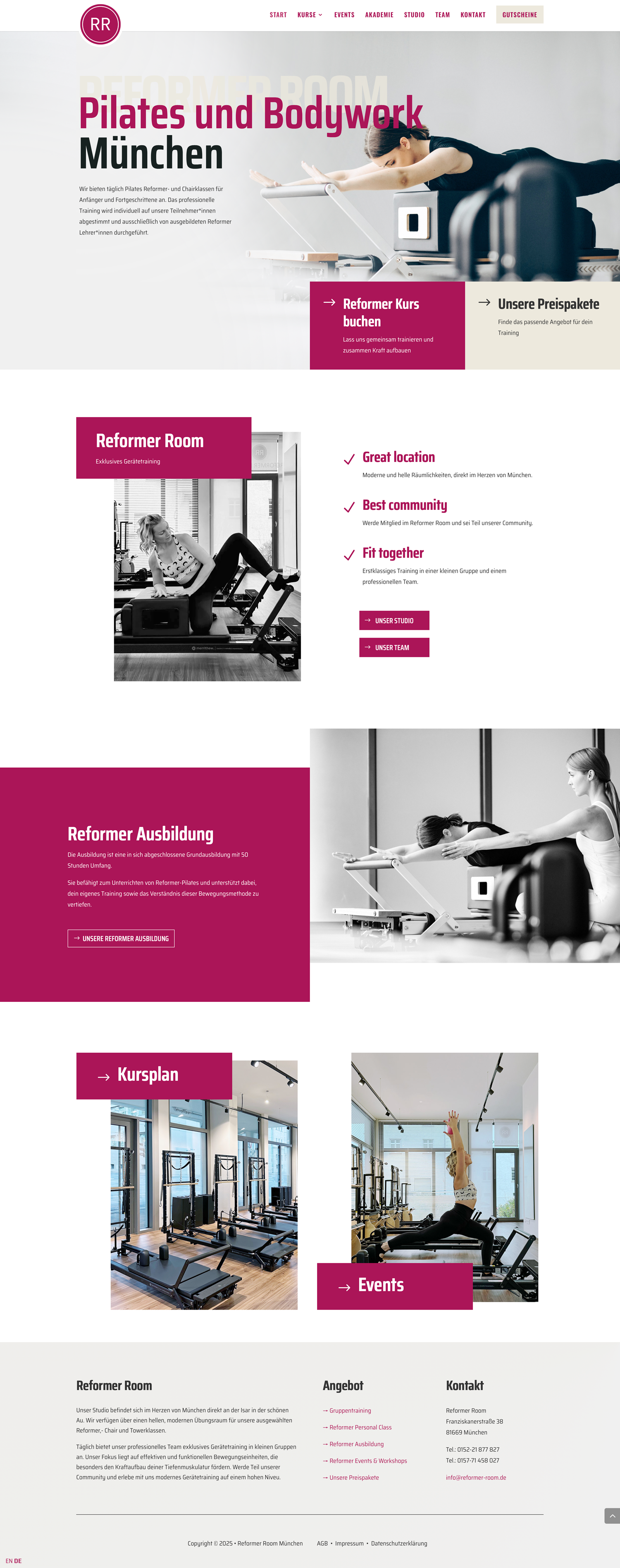 Pilates Studio Reformer Room Webdesign