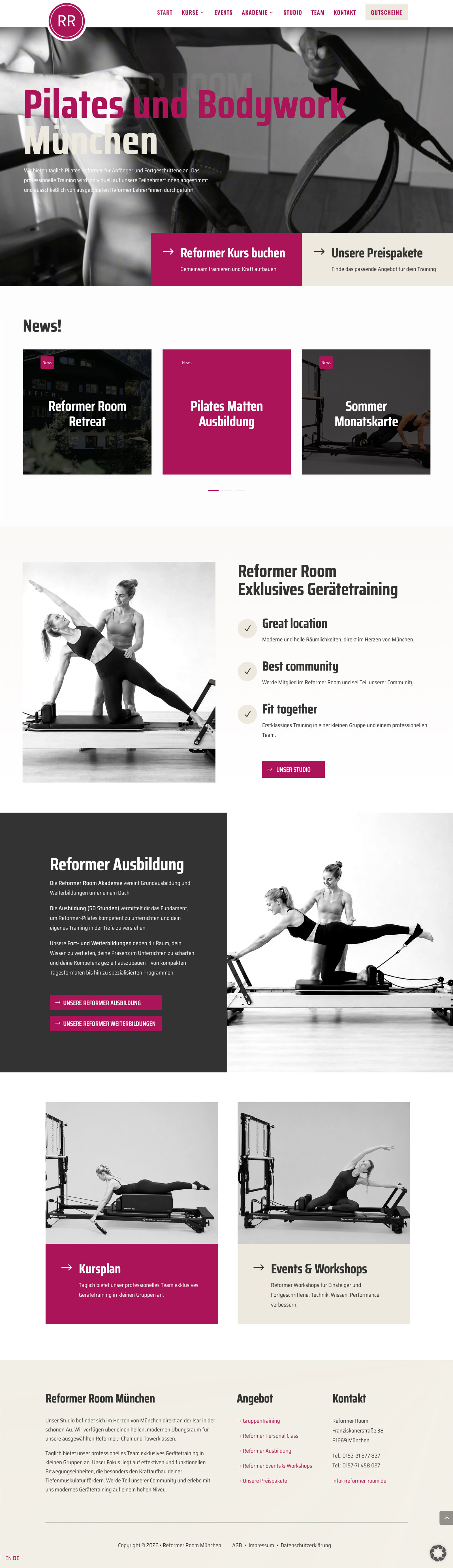 Pilates Studio Reformer Room Webdesign